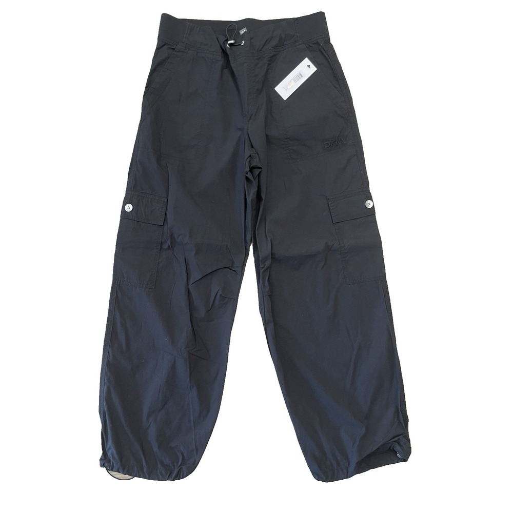 NWT DKNY Women's Drawcord Waist & Ankle Cargo Pants Black Small New